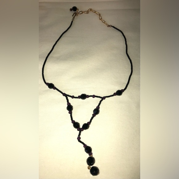 Handcrafted Black & Purple Crystal Bead 18” Necklace - Picture 2 of 14